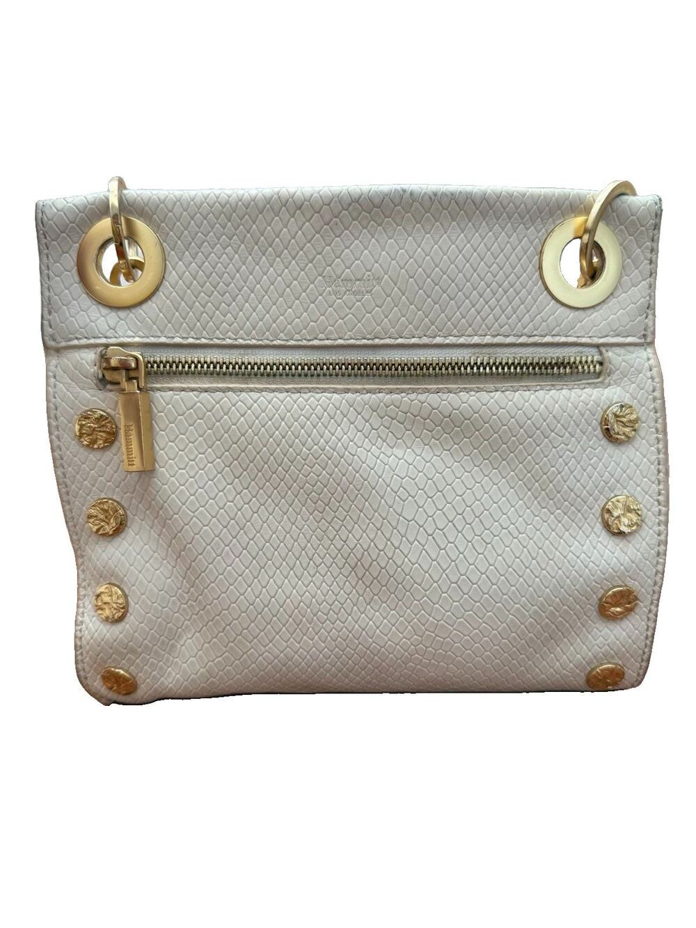 Hammitt Tony Small Snake Embossed White Leather Crossbody Bag Gold Studs